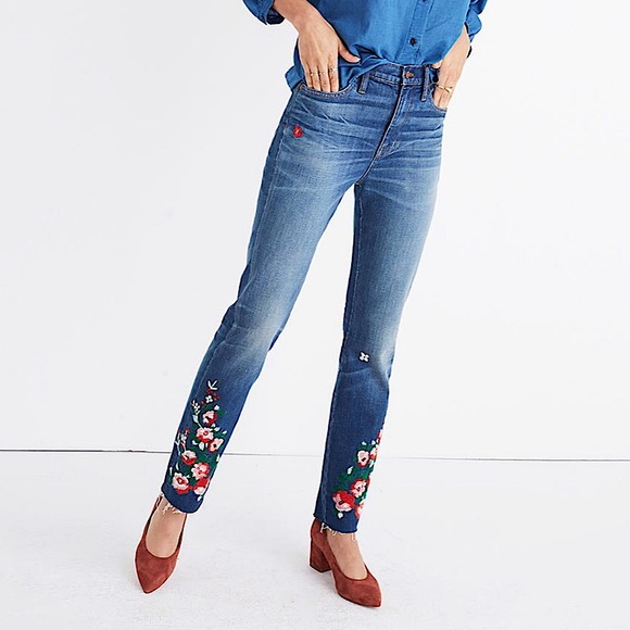 Madewell Denim - Madewell The High-Rise Boyjean Flower Embroidered
